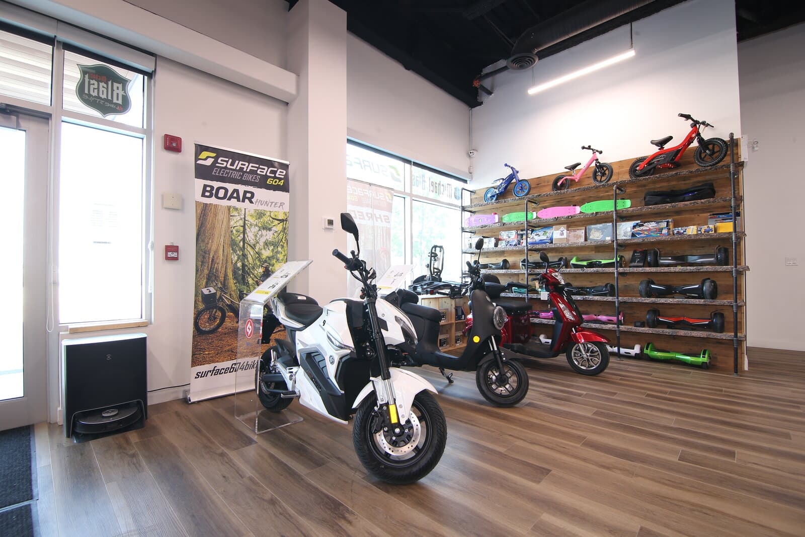 Scooters and hoverboards section of the eBikes Calgary showroom
