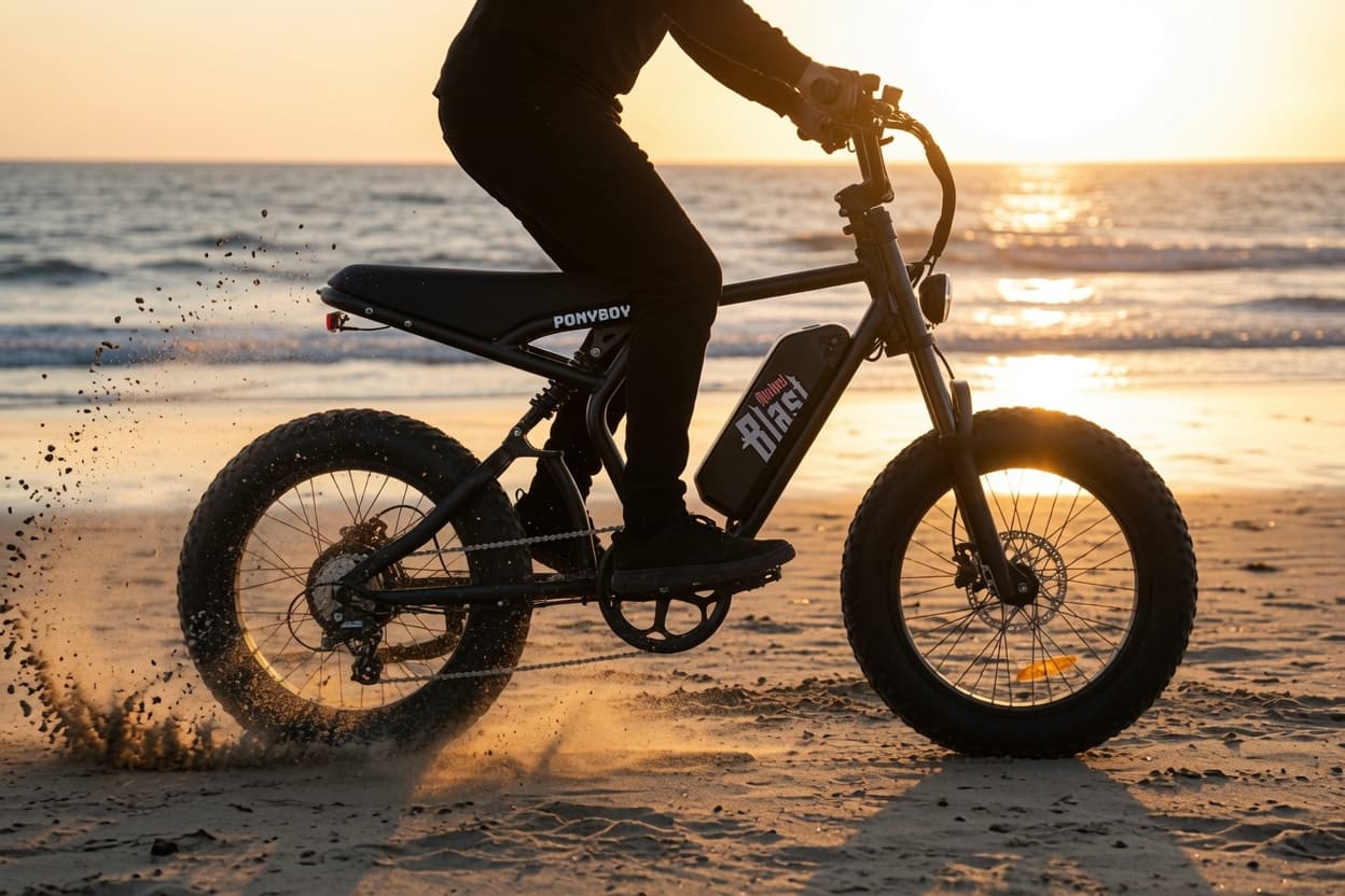 Ponyboy Full Suspension ridden flat-out on the beach